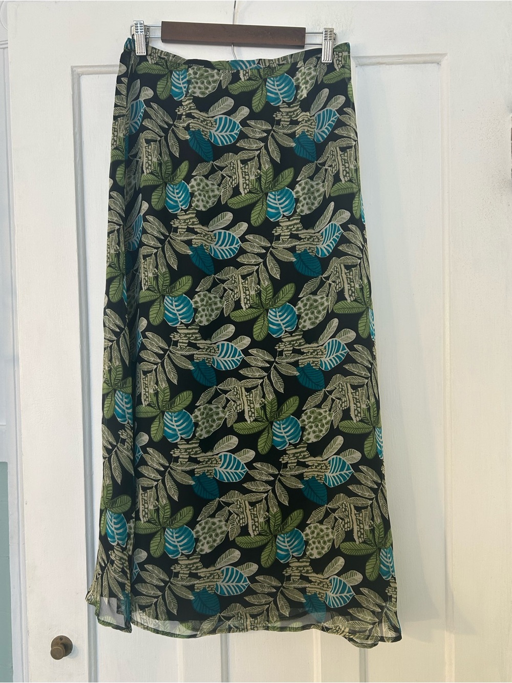 Alison Taylor 100% Silk Tropical Leaf Print Midi Skirt Size M